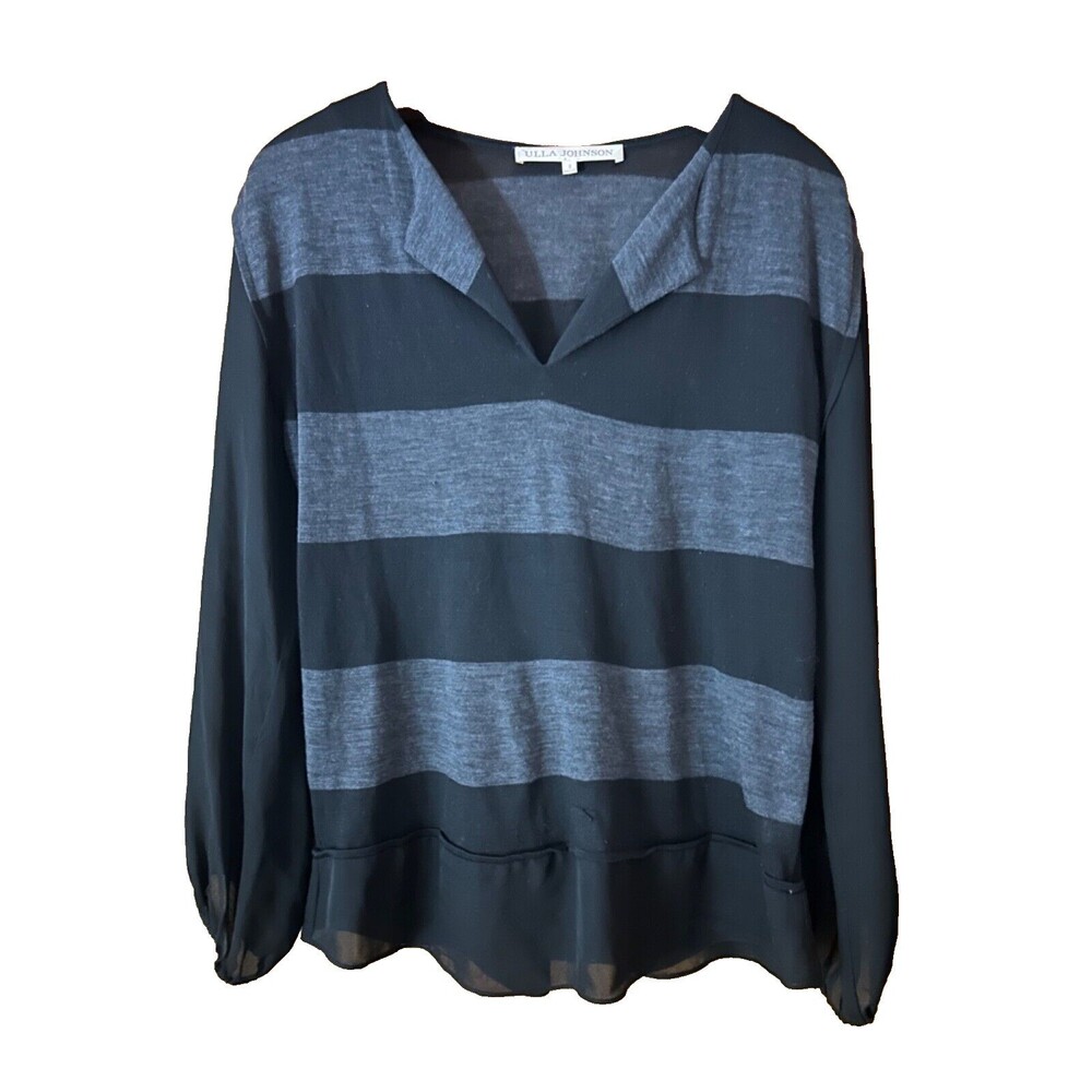 Ulla Johnson-Wool/Silk‎ Sweater-Black/Gray Stripe-Sz S-Minimalist-Office-Classic